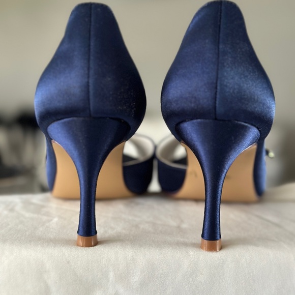 ElegantPark Navy Satin Rhinestone Glitter Bridal Wedding Pumps 3-1/4” Heel NWOT - Picture 5 of 9